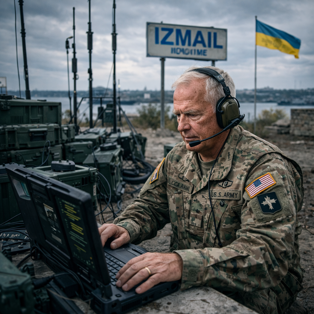 Senior executive at a multi-monitor command center with global operations data and video call